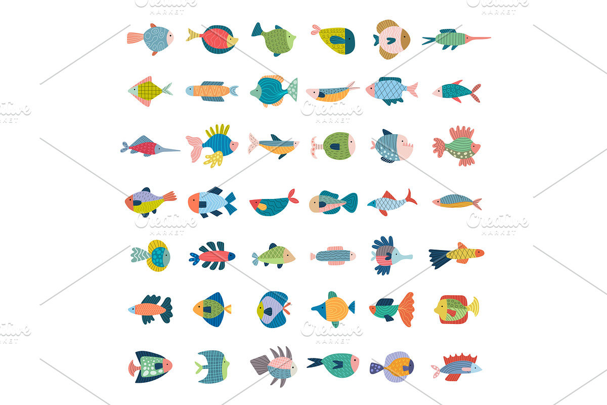 Fishes. Stylized flat illustrations, a Graphic by Onyx