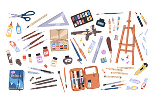 Art tools, stationery set, templates, an Education Illustration by PaperTrident