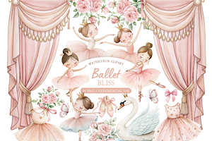 Ballet Bliss Watercolor Clipart, an Illustration by MockupWizard