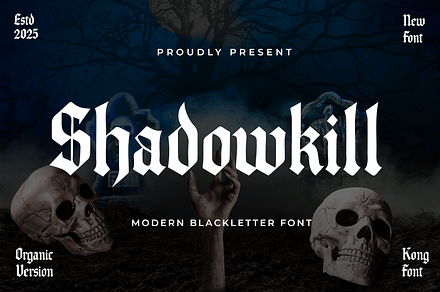 Shadowkill – Modern Blackletter Font, a Blackletter Font by overlaytemplates