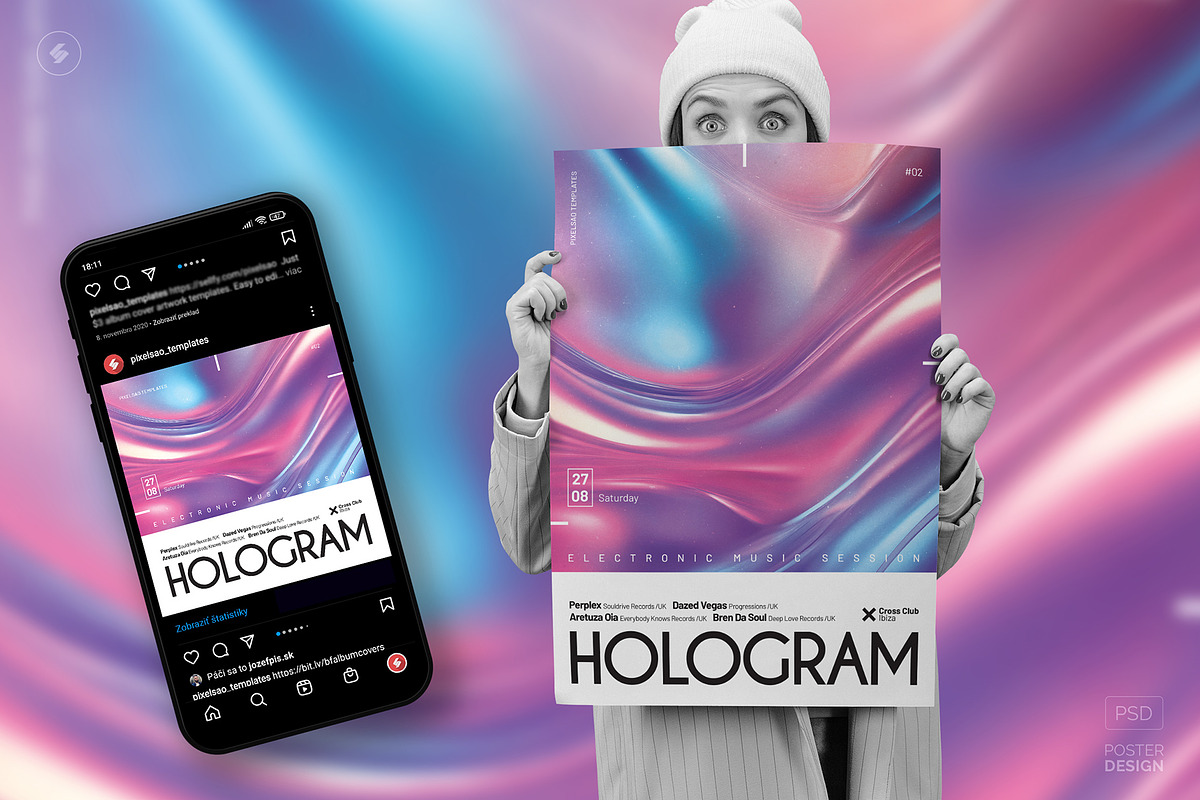 Hologram Party Flyers, Posters Pack, a Poster Template by pixelsao (Photo 6 of 23)