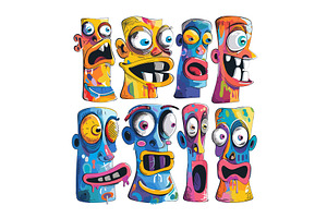 Colorful Abstract Faces Cartoon