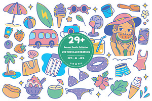 Set of Summer Doodle Icons