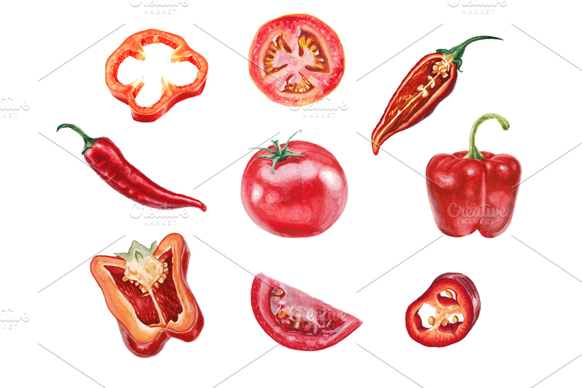 Red vegetables collection, a Pattern Graphic by lenavetka87 (Photo 1 of 3)