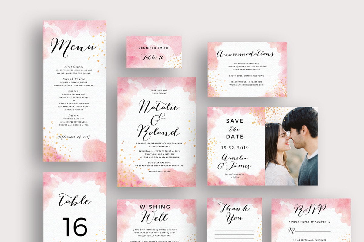 Peach Watercolor Gold Splashes, an Invitation Template by Inkpower (Photo 1 of 7)