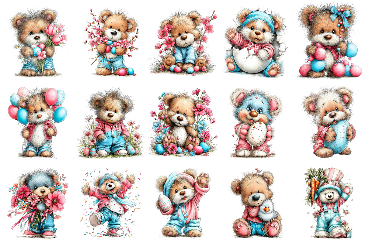 Whimsical Easter Teddy Bear Clipart, an Illustration by OK Design (Photo 2 of 6)
