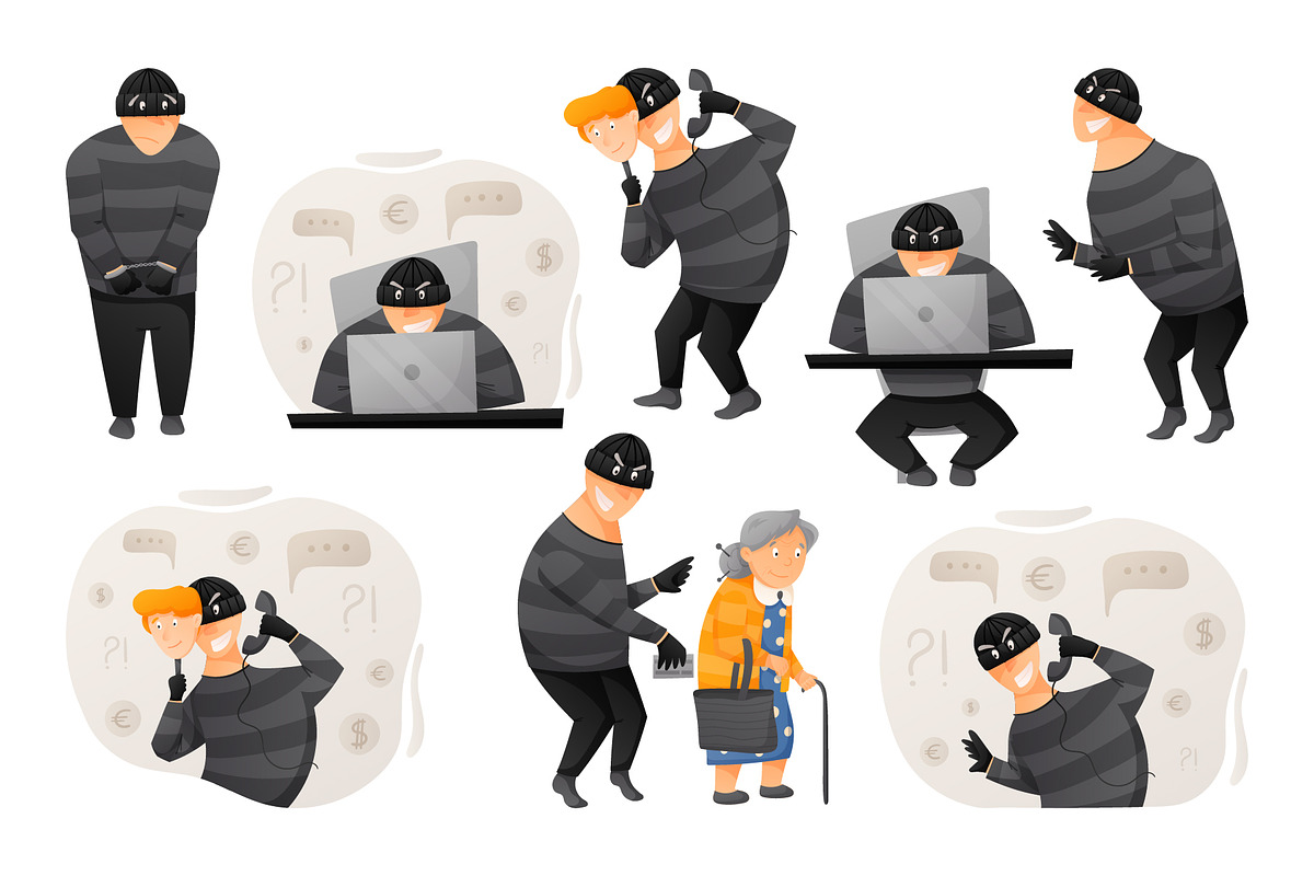 Set of funny Cartoon scammers, a Person Illustration by EeKayStore