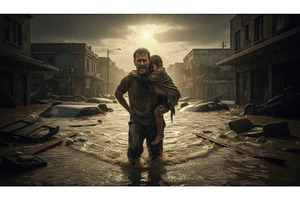 Man standing in deep floodwater, a Person Photo by Igor Tichonow