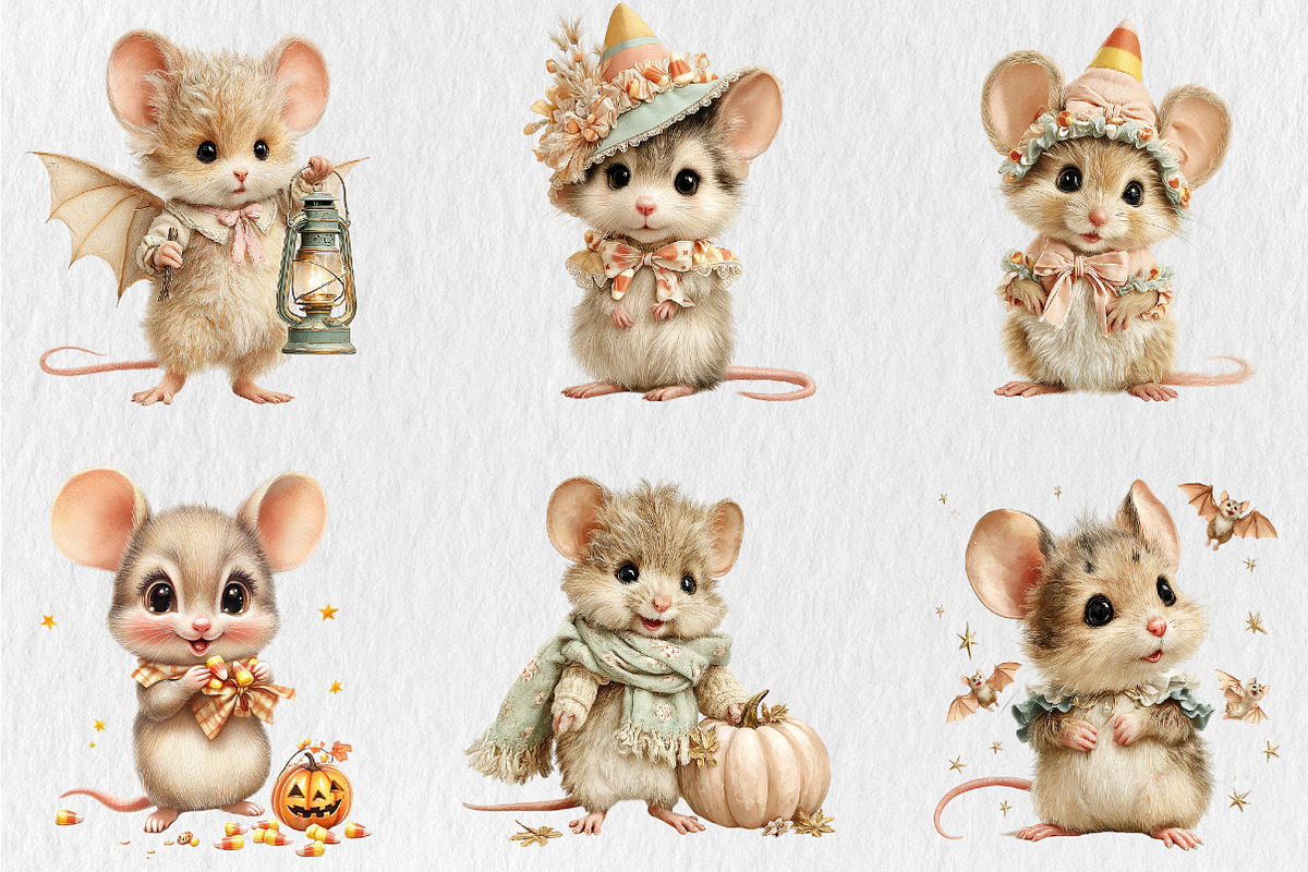 Whimsical Halloween Mouse Clipart, a Seasonal Illustration by Rose Art (Photo 3 of 8)