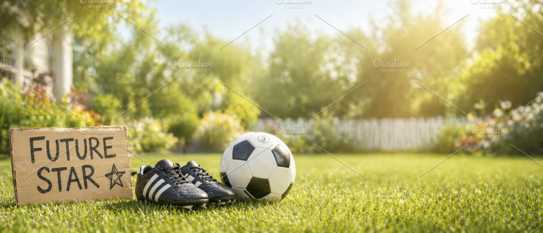 Football boots and sign on sunny cha, a Photo by Dvoevnore photos