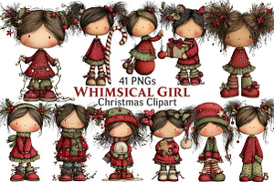 Whimsical Christmas Girl Clipart, an Illustration by Pixels.Craft