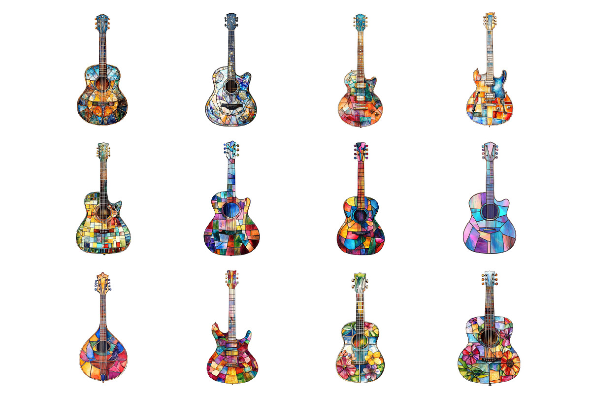 Stained Glass Guitar Clipart, an Illustration by Design Market (Photo 2 of 3)