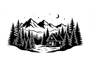 50 Forest Cabin Landscape Silhouette, an Empty State Illustration by Amazin_art (Thumbnail 7 of 38)