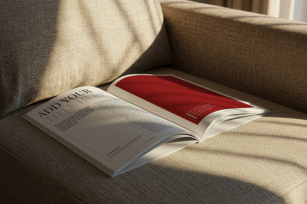 Open Magazine on Sofa Mockup, a Product Mockup by Luuqas Design