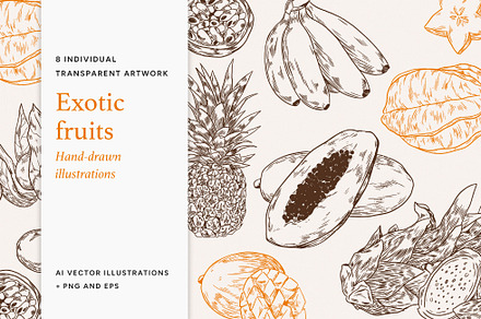 Exotic fruits Illustrations, a Food Illustration by MargauxQuercy