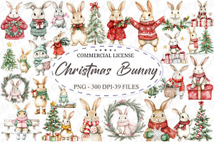 Whimsical Christmas Bunny Clipart, an Illustration by designcity5