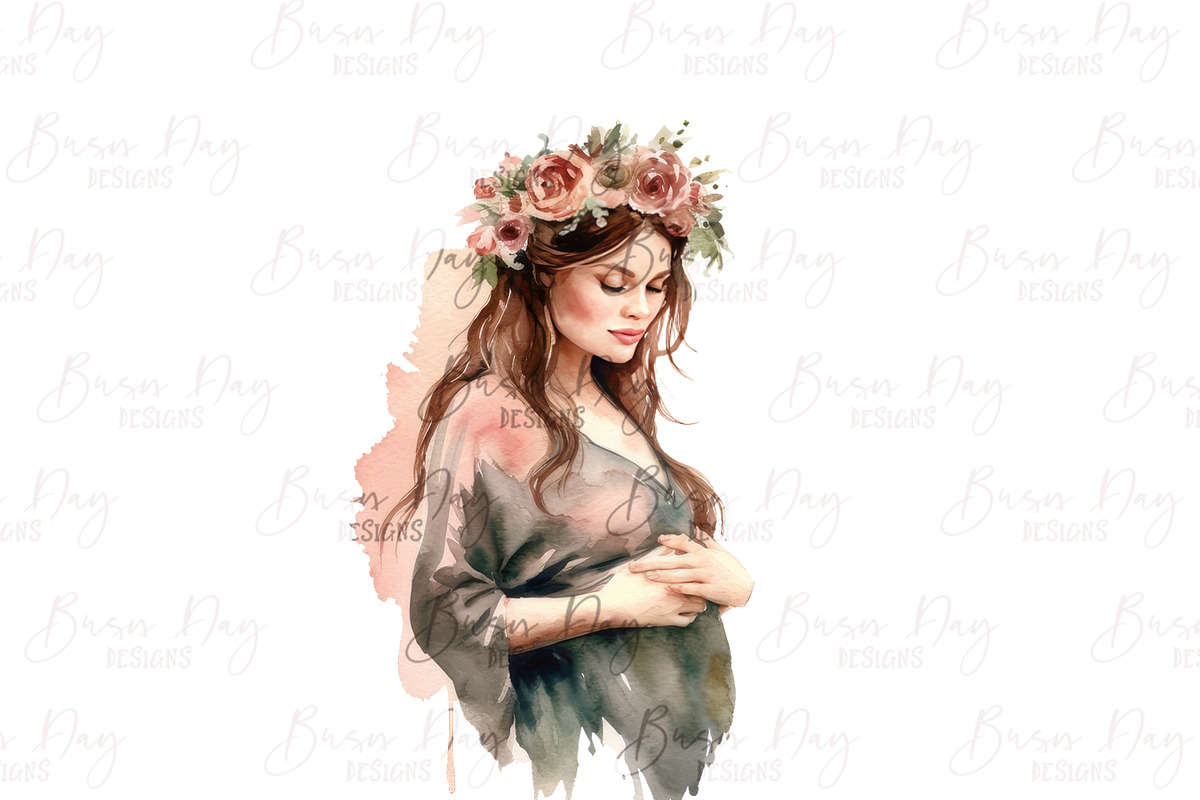 Watercolor Pregnant Women Clipart, a Person Illustration by BusyDaydesign (Photo 6 of 8)