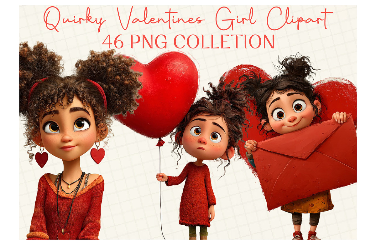 Quirky Valentines Girl Clipart, an Illustration by DreamCafeArt (Photo 1 of 6)