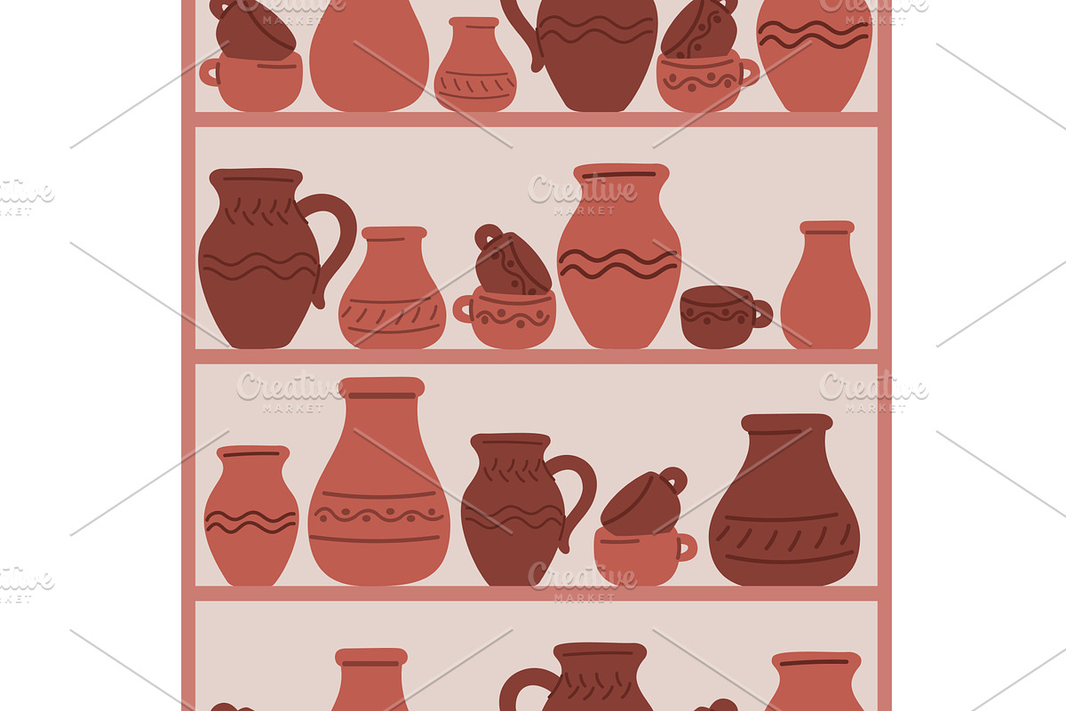 Brown clay kitchenware. Cups and, an Object Illustration by Vectorbuum