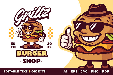 Burger Shop Retro Mascot Logo
