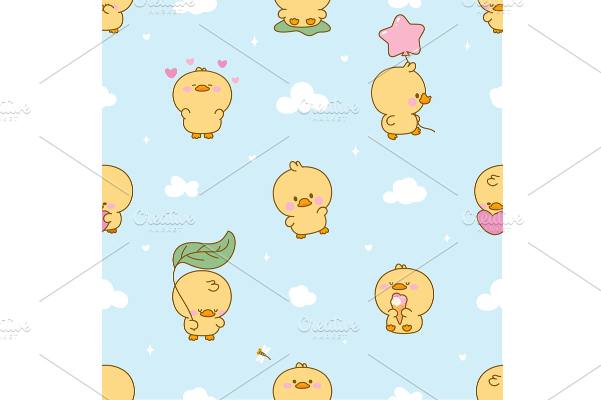 Kawaii ducklings seamless pattern, an Animal Illustration by Valerie Bodnar