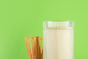 Matcha powder protein drink, vegan matcha tea protein whey shake, a Photo by Rimma