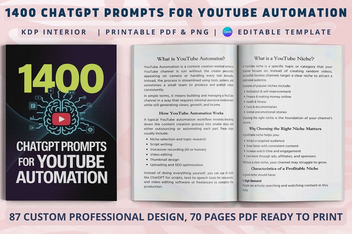 1400 YouTube Automation Prompts, a Design Template by Book2bees (Photo 1 of 4)