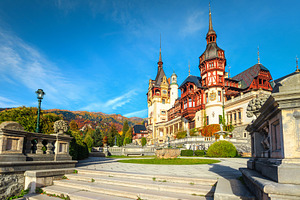 Spectacular frontage of Peles castle, an Architecture Photo by Alpine Dreams