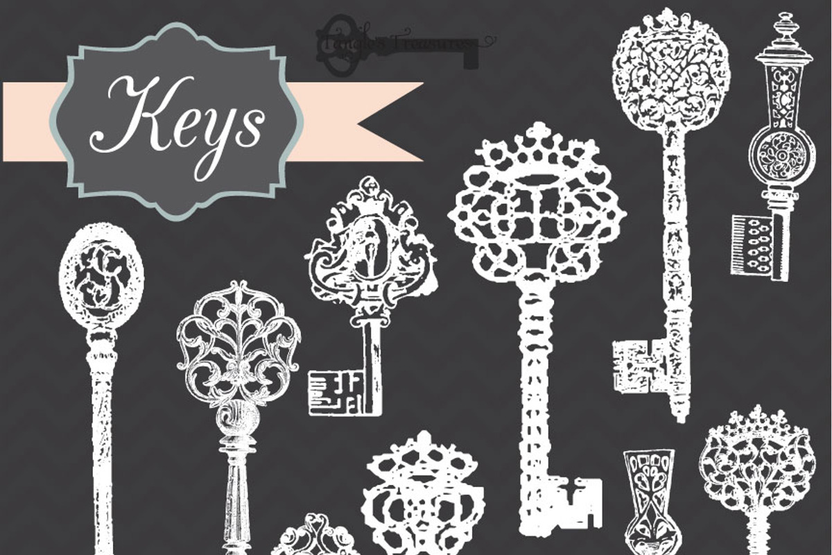 Vintage Chalkboard Keys Clipart