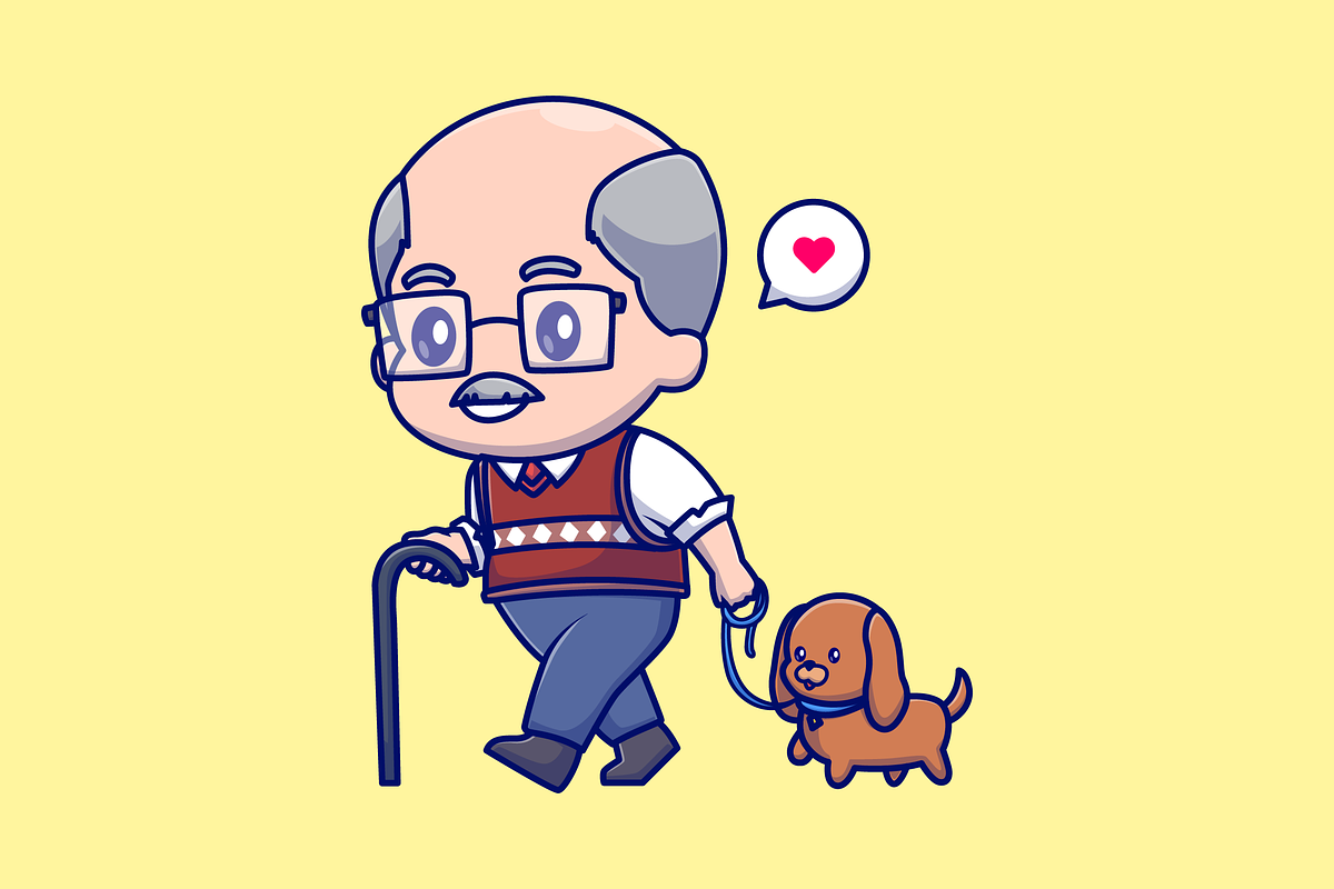 Cute Old Man Walking with Dog, a Person Illustration by Catalyst Labs