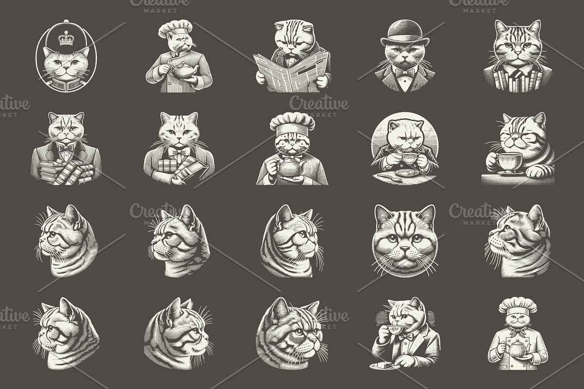 Vintage British Shorthair Cat Design, an Animal Illustration by devastd (Photo 8 of 11)