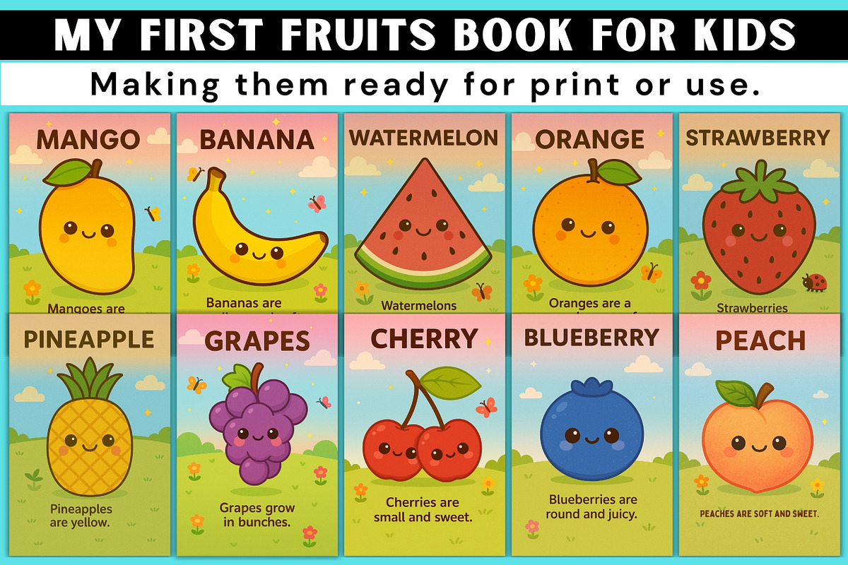 My First Fruits Book for Kids, a Stationery Template by Designmela01 (Photo 2 of 8)