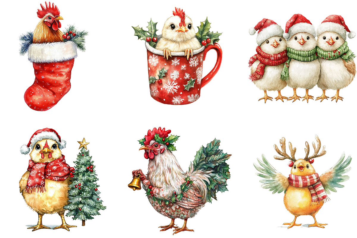 Funny Chicken Christmas Clipart PNG, a Seasonal Illustration by Designking (Photo 3 of 4)
