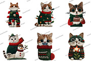Whimsical Christmas Cats Clipart, an Illustration by DreamArtGraphic (Thumbnail 4 of 5)