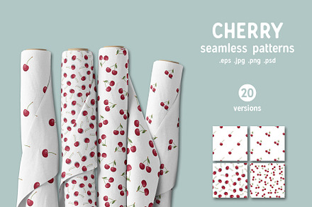 Cherry seamless patterns collection.
