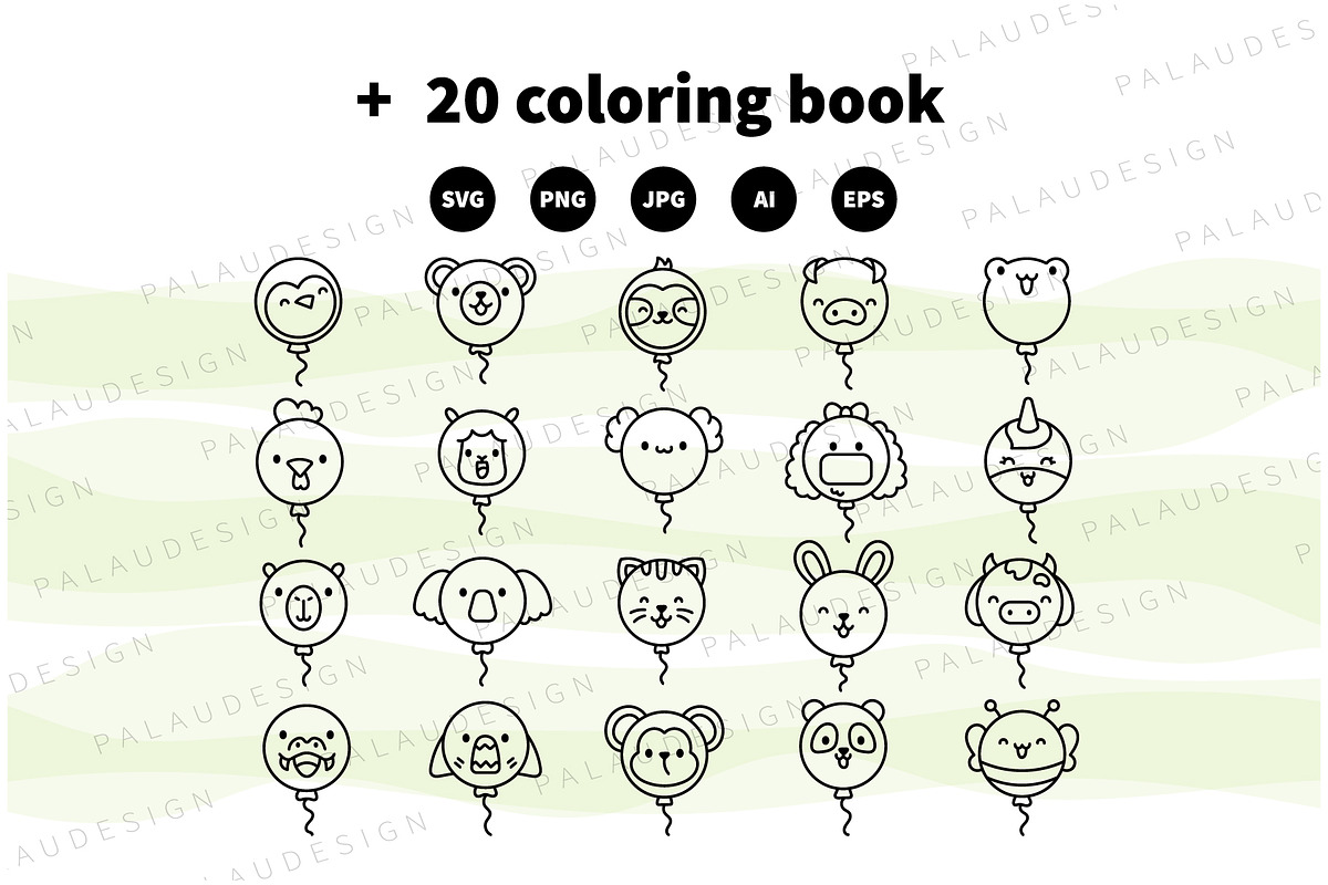 Cute Kawaii Balloons Animals Outline, an Animal Illustration by Palau (Photo 11 of 12)