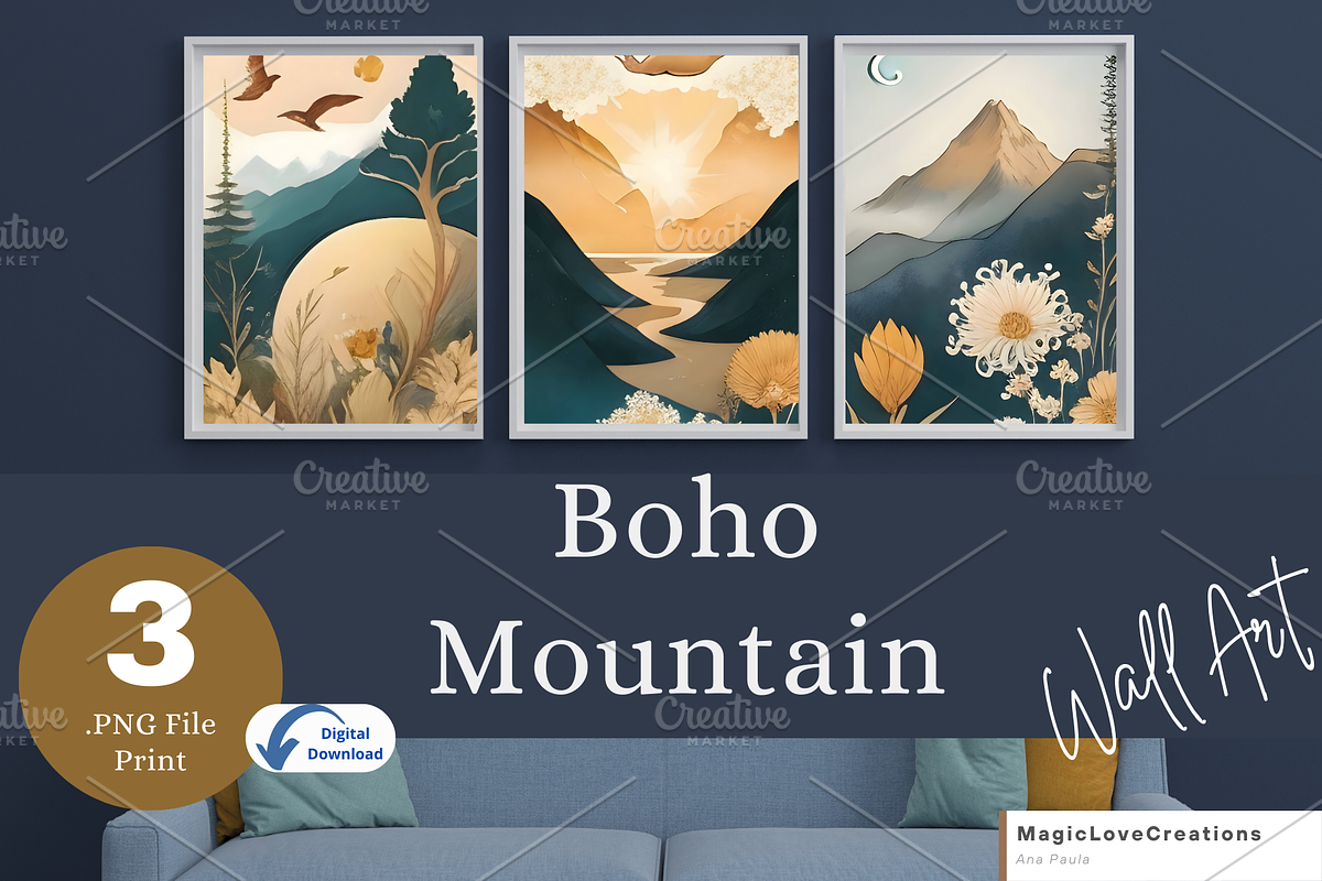 Boho Mountain Landscape Print Wall, a Poster Template by MagicLove Creations (Photo 1 of 8)
