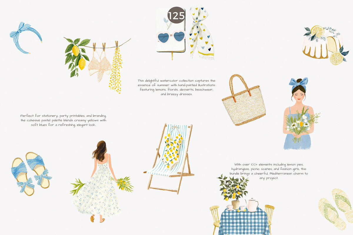 lemon clipart summer fashion clipart, a Decorative Illustration by Patishop Art (Photo 3 of 10)