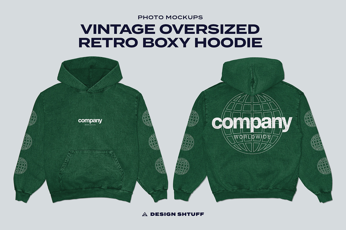 Vintage Oversized Retro Hoodie Mock, a Hoody Mockup by DESIGN SHTUFF (Photo 1 of 5)