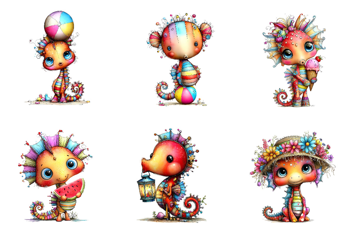 Whimsical Summer Seahorse Clipart, an Illustration by CreationArt (Photo 5 of 7)