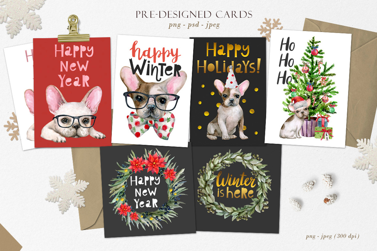 French Bulldogs and Winter Holidays, an Animal Illustration by Wenona (Photo 4 of 8)