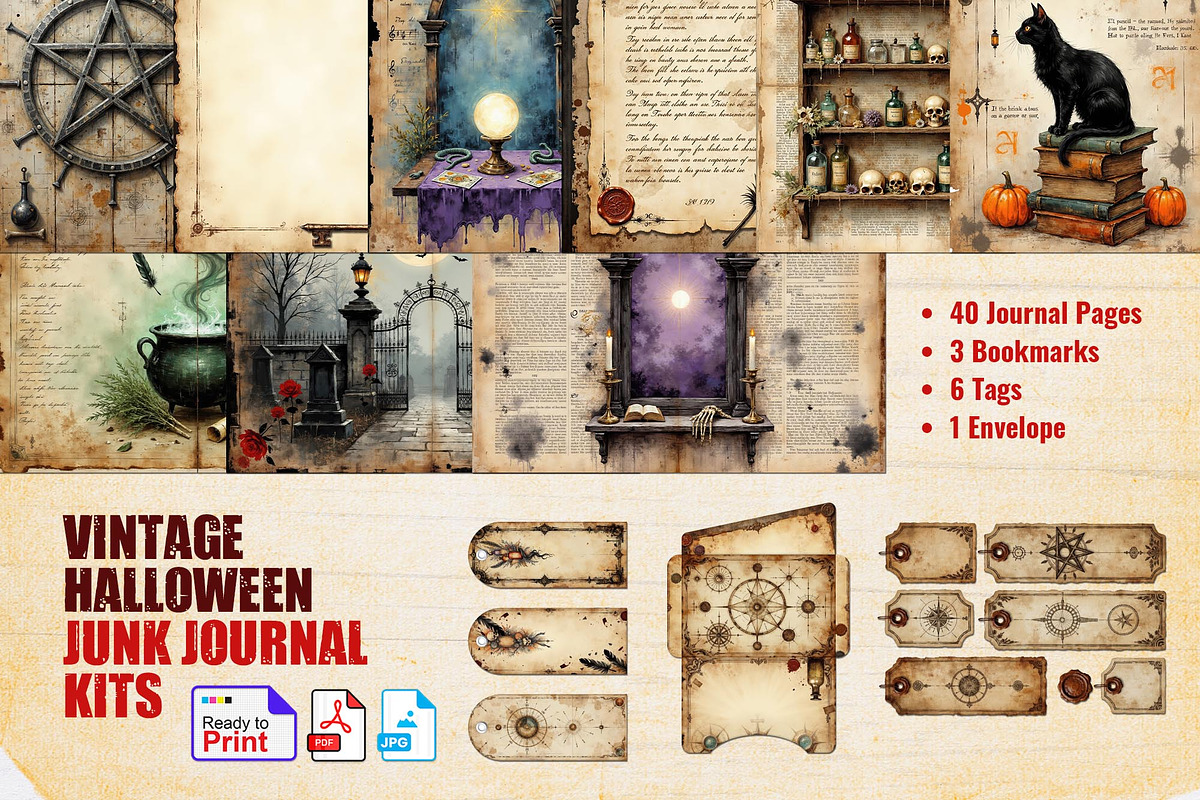 Vintage Halloween Junk Journal Kit, a Background Graphic by Graphic Template (Photo 1 of 3)