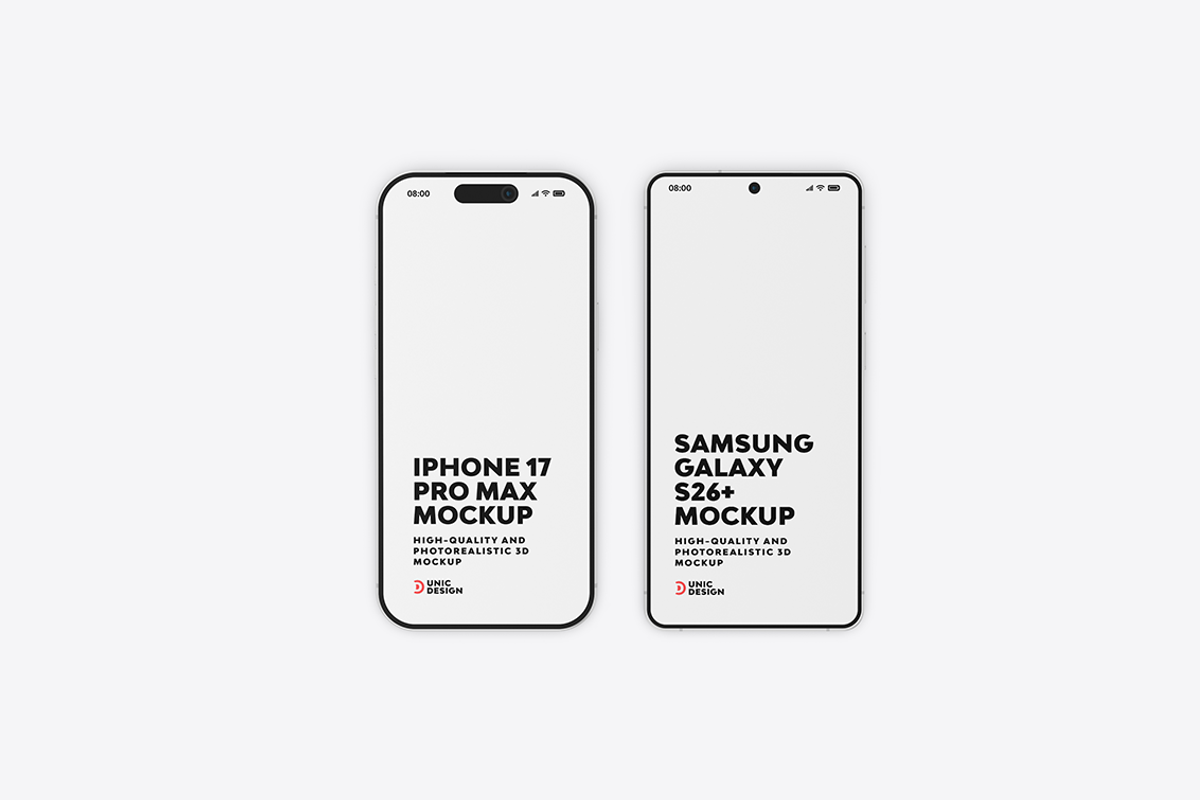 iPhone 17 & Samsung S26 Phone Mockup, an iPhone Mockup by UnicDesign (Photo 5 of 9)