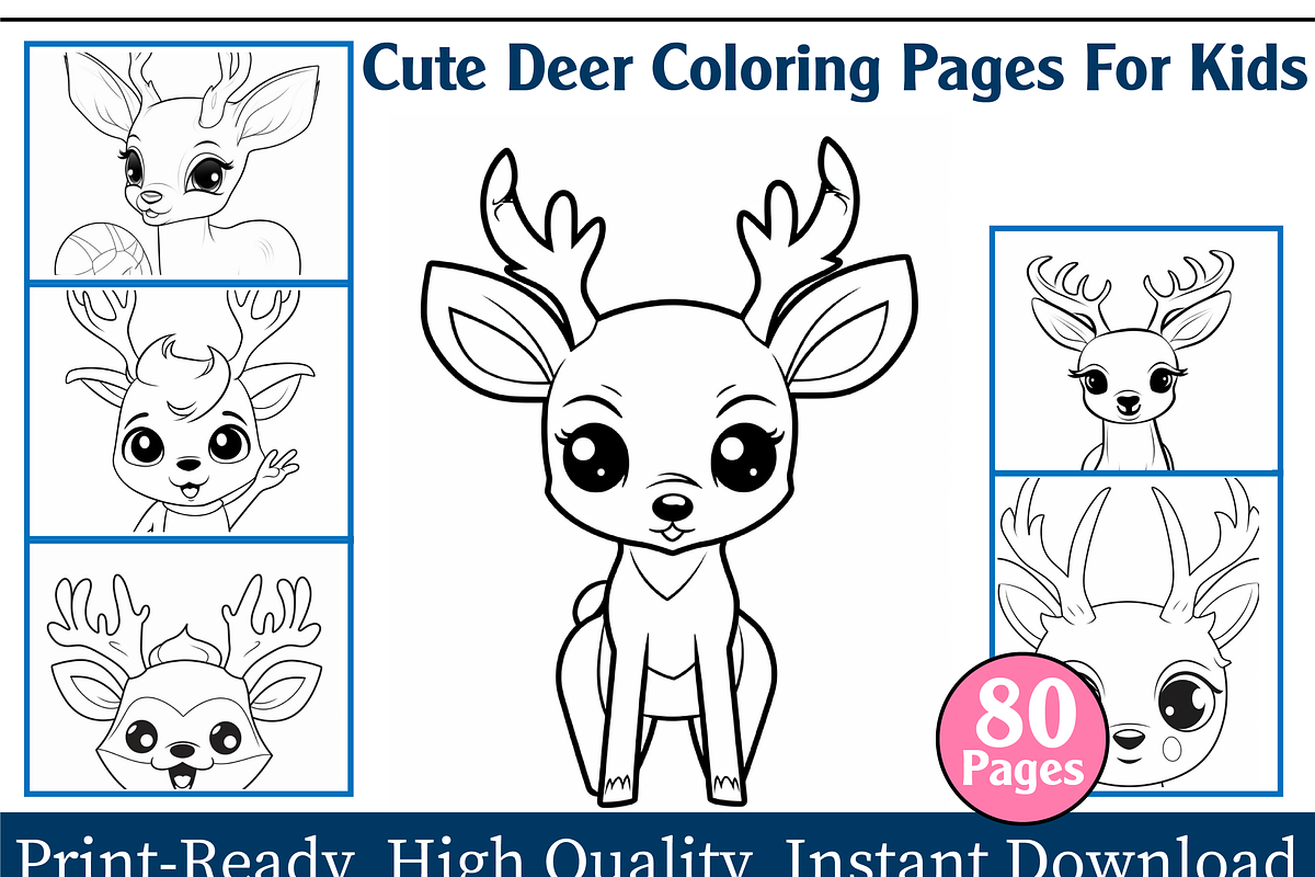 Cute Deer Coloring Pages For Kids, an Animal Illustration by maggiesar (Photo 1 of 4)