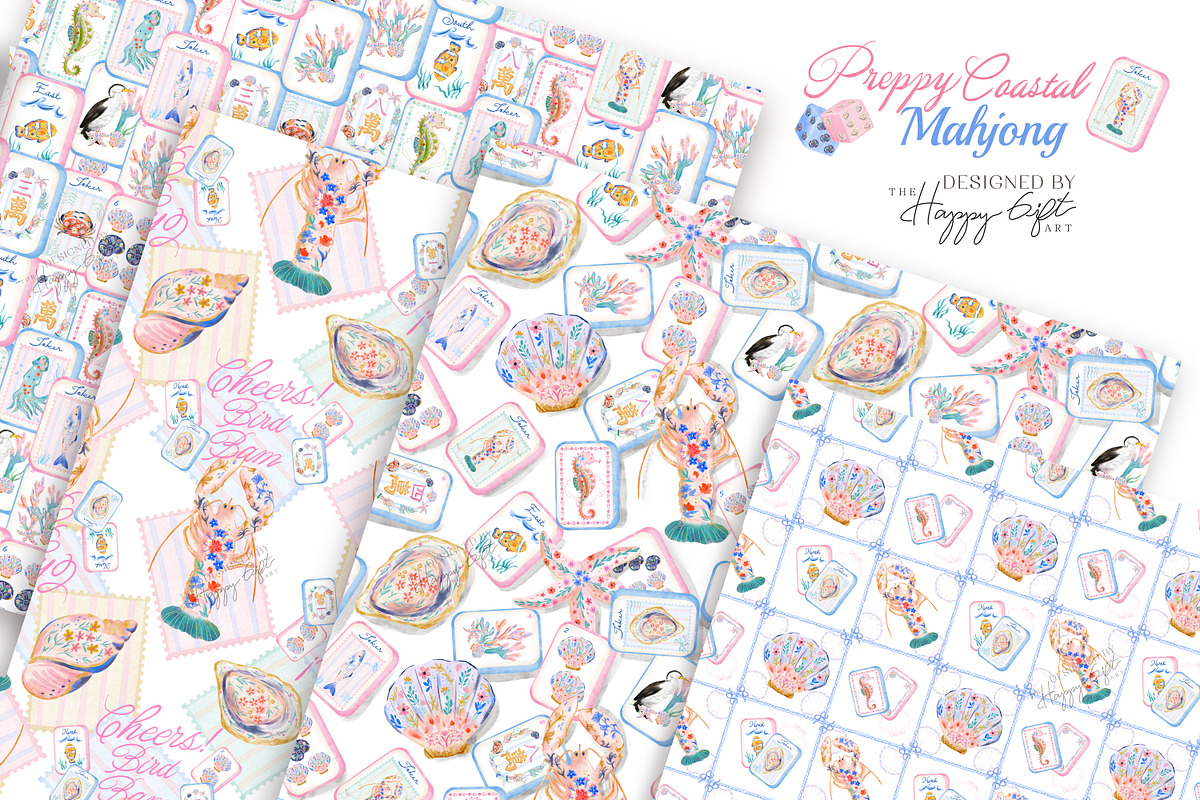 Preppy Coastal Mahjong Clipart, a Decorative Illustration by TheHappyGiftArt (Photo 5 of 12)