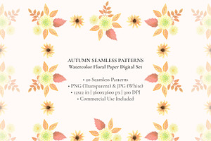 Autumn Watercolor Seamless Patterns