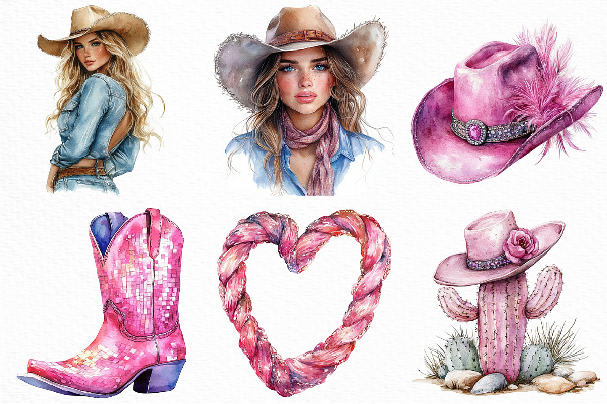 Watercolor Pink Disco Cowgirl PNG, an Illustration by Craft Nest (Photo 2 of 6)