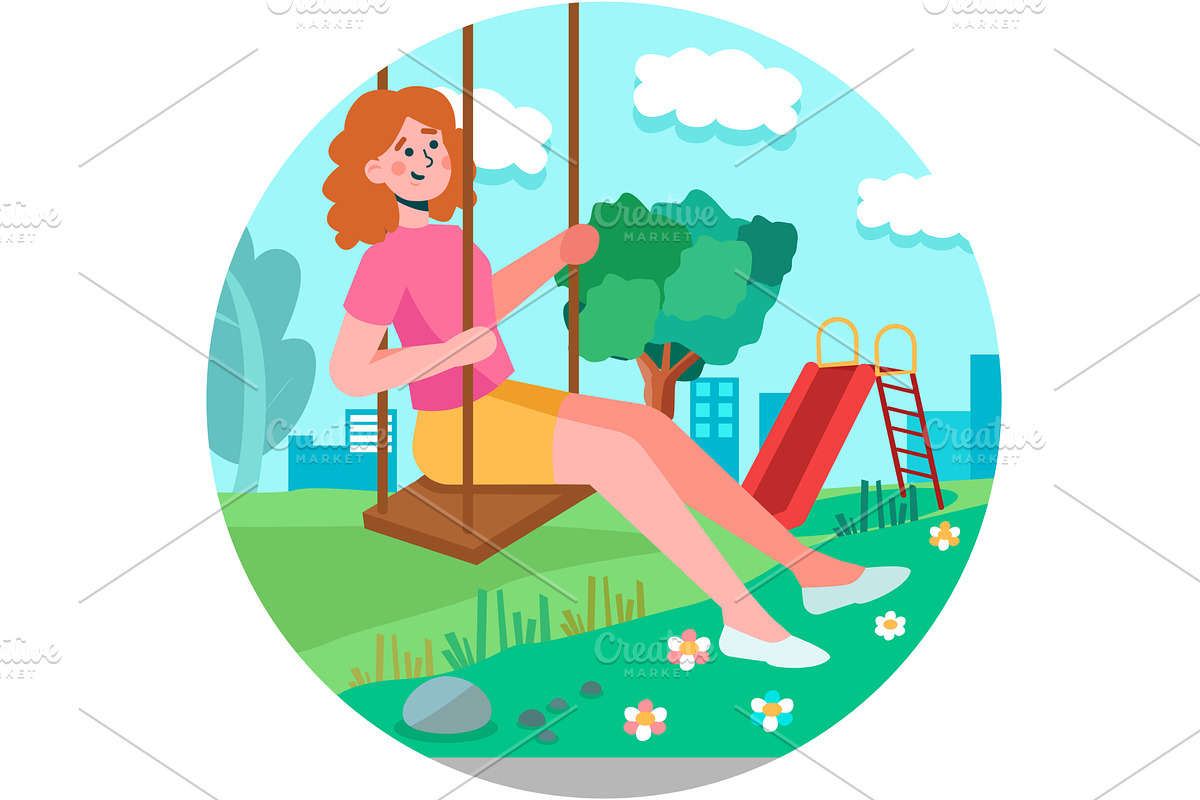 Woman swinging in city park enjoy, a Sport Illustration by vectorpointstudio