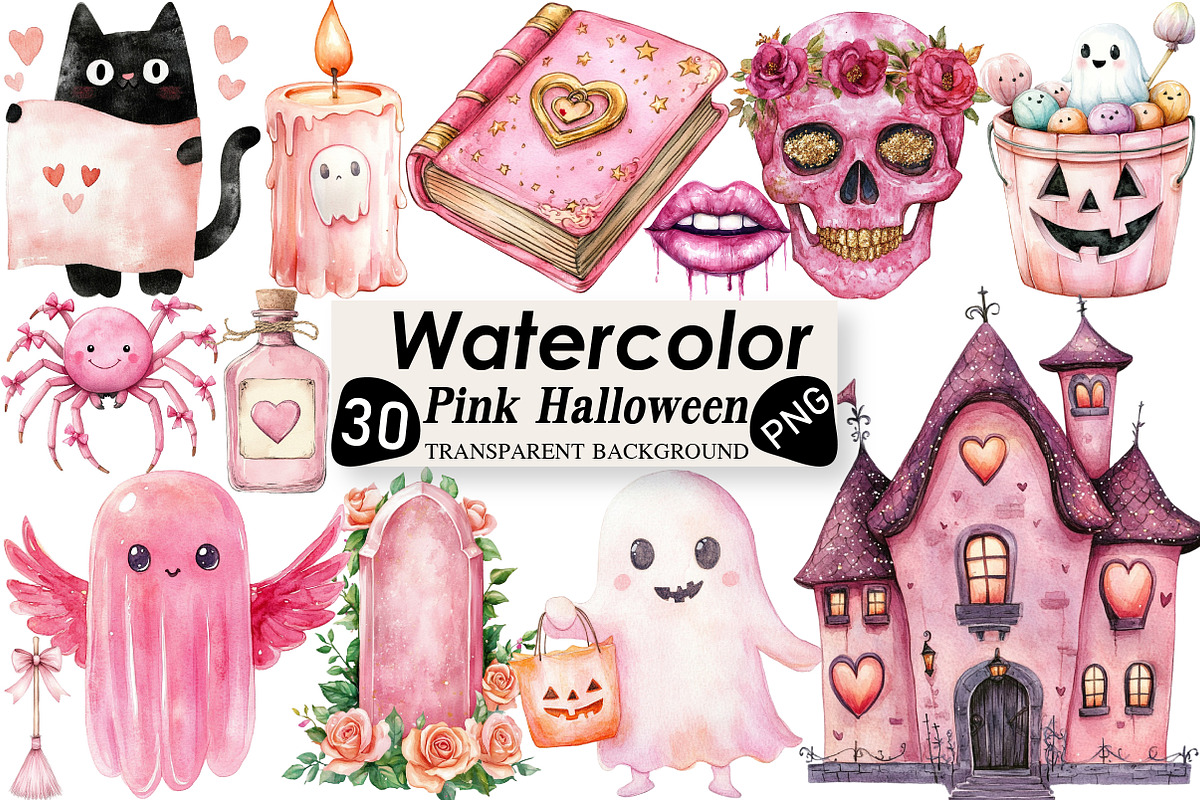 Pink Halloween Clipart, an Illustration by Black Bird Studio (Photo 1 of 6)