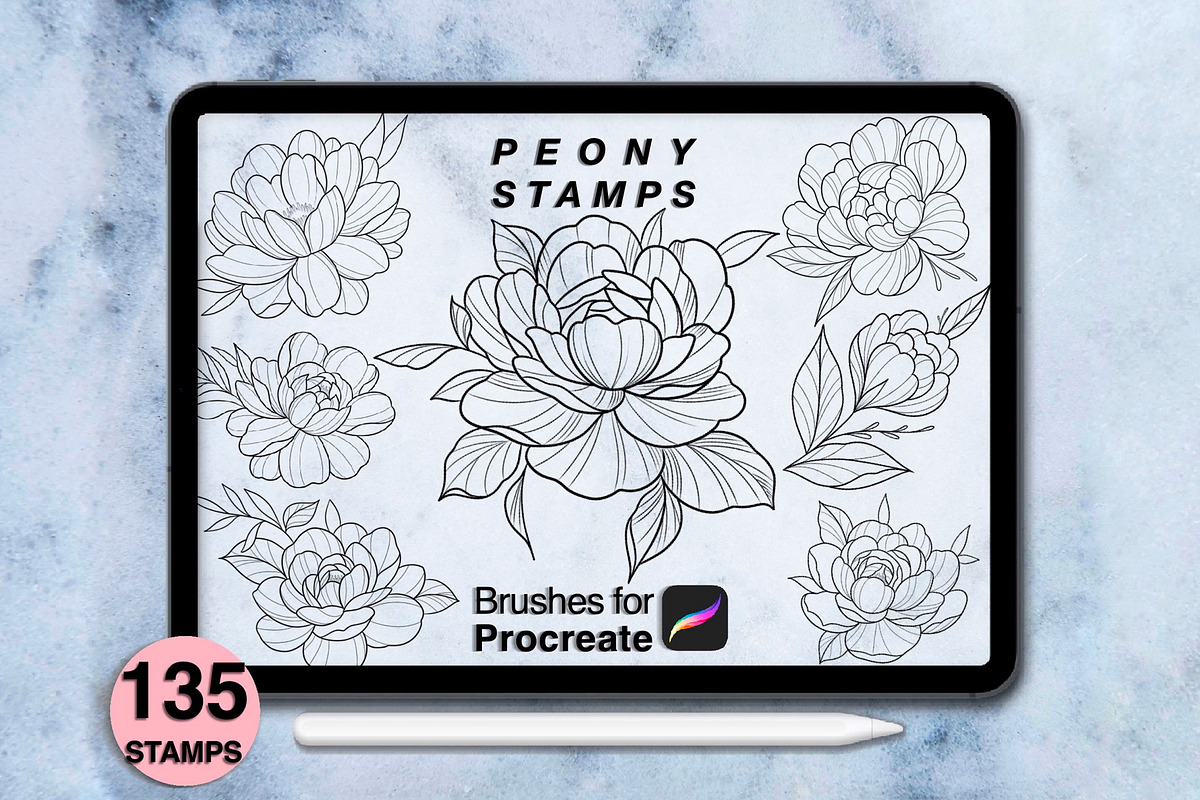 135 procreate peony stamps, a Brush Add-On by Arts For Peace (Photo 5 of 10)